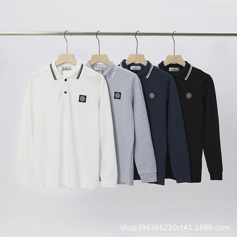 Cross-Border Stone Island Classic Small Logo Embroidered Polo Shirt Business Casual Loose Long-Sleeve T-Shirt for Men and Women Cross-Border Stone Island Classic Small Logo Embroidered Polo Shirt Business Casual Loose Long-Sleeve T-Shirt for Men and Women