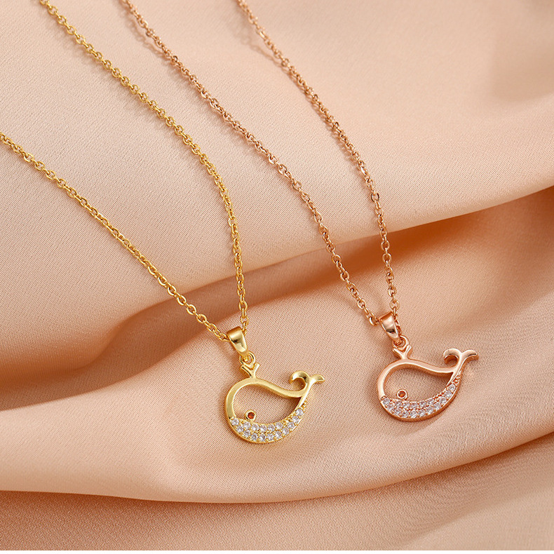 Copper 18K Gold Plated Cute Plating Hollow Out Inlay Whale Zircon Pendant Necklace display picture 1