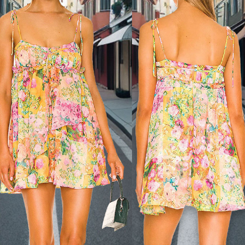 Amazon Women's Bohemian Style Printed Camisole Strapless Sexy Cross-Border Dress in Stock