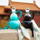 New Chinese Style Imitation Porcelain Gourd Bottle Glass Bottle Fulu Auspicious Tea Set Gift Can Be Filled with Tea Drink Sealed Juice Bottle Wholesale
