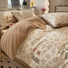 秋冬厚实感100棉全棉磨毛四件套复古印花纯棉床上4件套南通严选笠