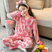女童高端纯棉睡衣可爱卡通春秋季2025新款大童长袖儿童家居服套装