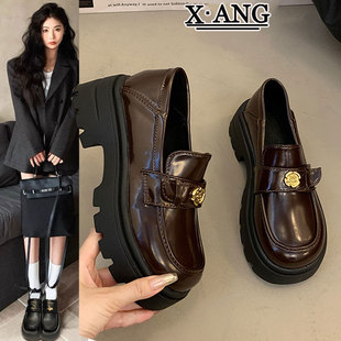 Platform Thick-Soled Heightening Loafers for Women 2025 Spring New British Style Small Leather Shoes Genuine Leather Mary Jane Shoes