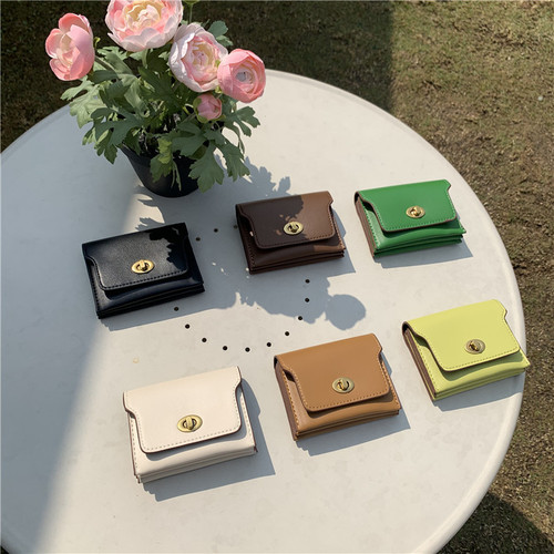Korean version ins simple card holder coin purse small bag multi-compartment lock card holder texture mini storage bag