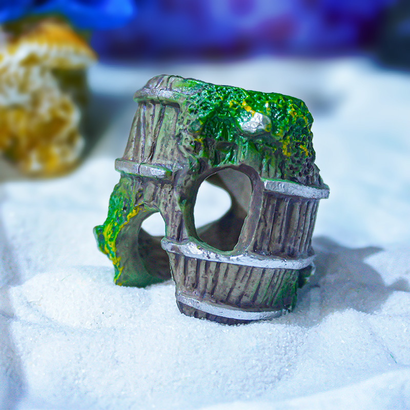 Adorno de barril de vino simulado, decoración para acuario, barril de madera de PVC, micro paisaje, nuevo estilo de pequeño barril de petróleo.