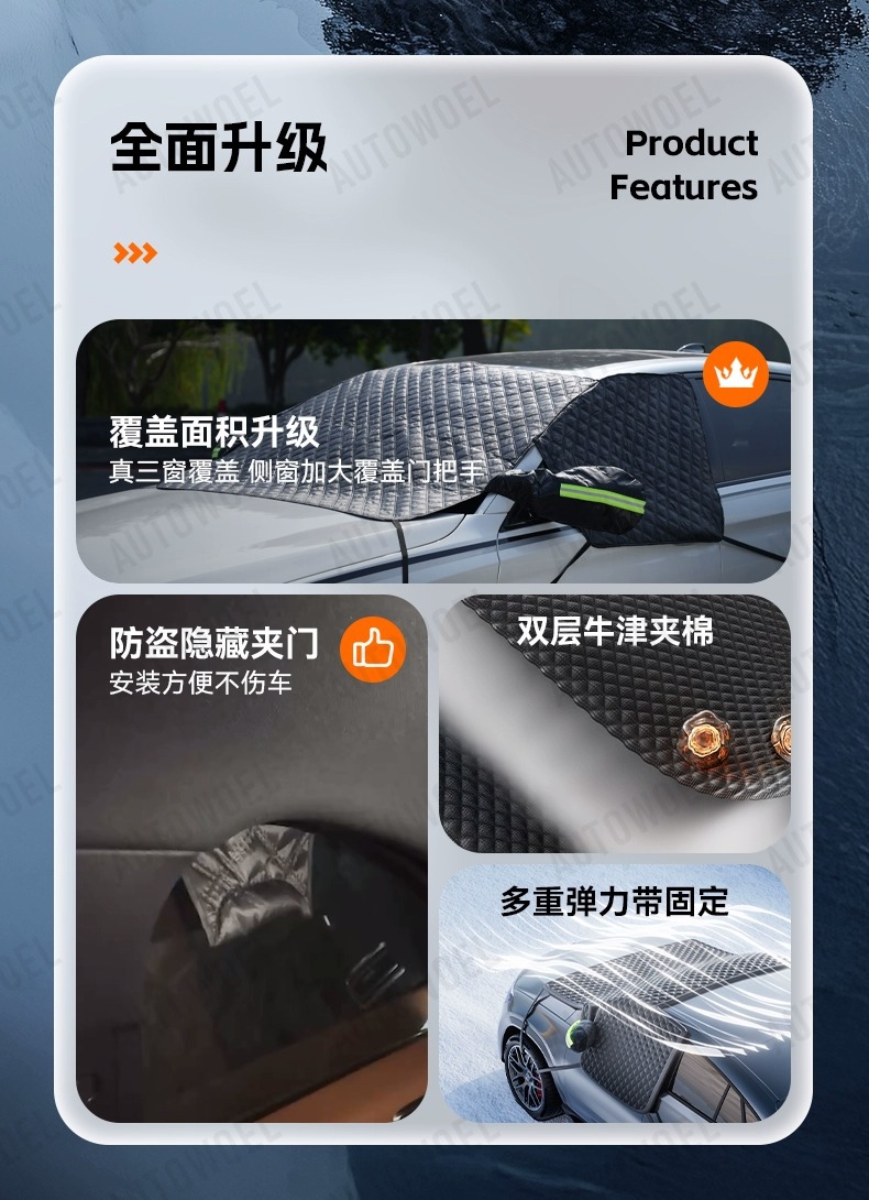 Three-Window Snow Shield, Frost Protection Cover, Front Windshield Snow Cover, Snow Shield, Frost and Snow Protection Cover, Enlarged and Thickened Snow Cover