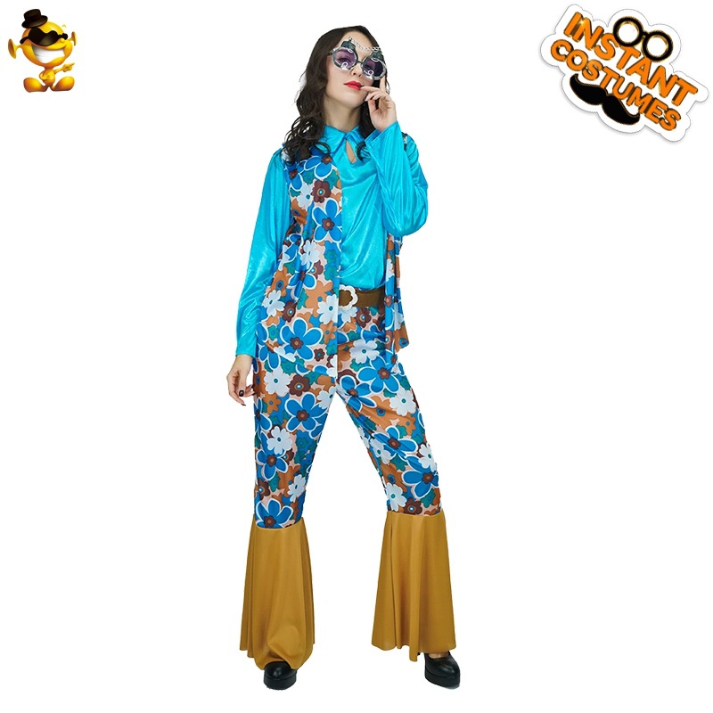 Carnaval transfronterizo adulto mujer hippie fiesta traje grande hembra flor hippie discoteca traje