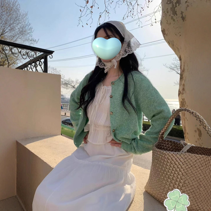 法式清新甜美气质风薄荷绿针织开衫毛衣外套女软糯上衣女早秋外搭|undefined