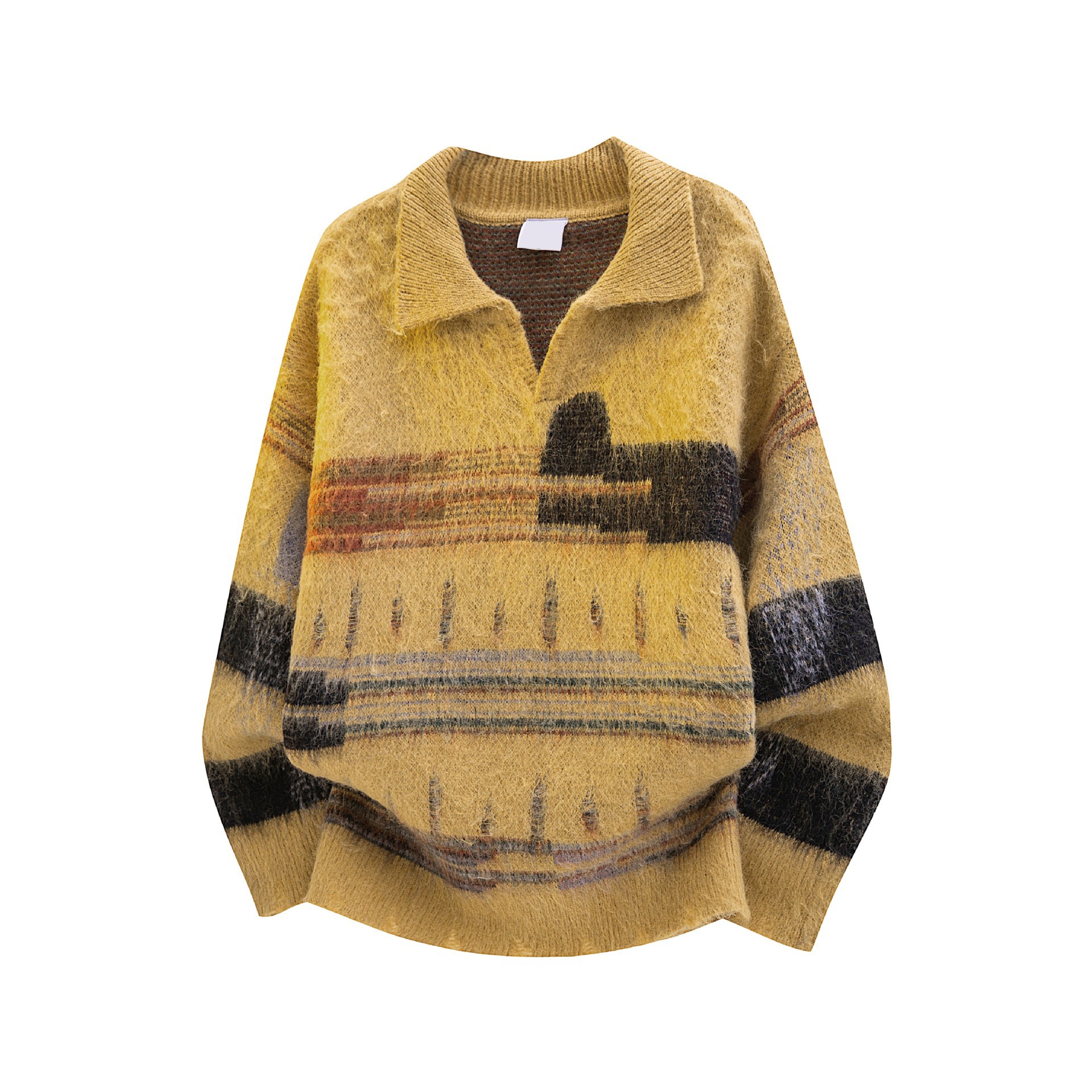 Explosiones transfronterizas de tamaño grande europeo polo camiseta collar V camiseta de punto suéter masculino irregular fábrica de camiseta al por mayor