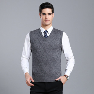 Spring and Autumn Men's Wool Vest for Middle-aged and Elderly Dad Sleeveless Waistcoat Men's Sweater Vest Vest Top Men's Clothing