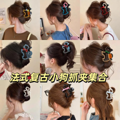 ネットセレブ人気子犬クリップ、リボン、水玉模様、髪の量が少ない、ドーパミン漫画子犬ヘアクリップ、ハーフタイシャーククリップ