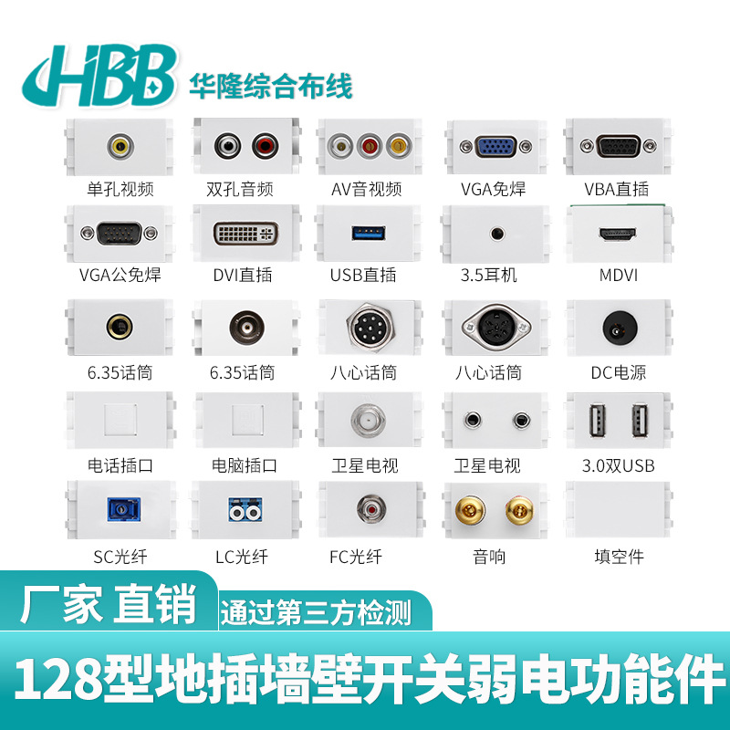 h墙壁开关128型地板插弱电组合多媒体HDM光纤SCLC多功能件