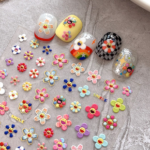 YITU Ant Figure Bronzing Three-layer Five-petal Flower Nail Art Sticker Colorful Cute Cartoon Flower Decorative Sticker YT5933