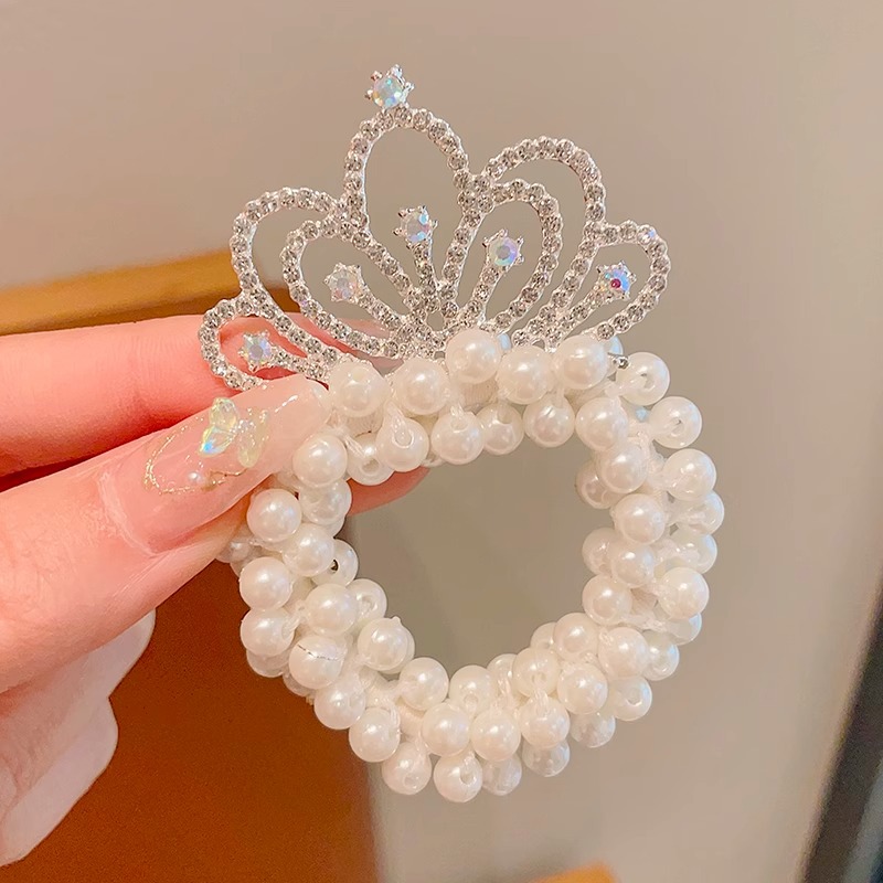Cuerda de pelo de princesa para niños Super Fairy Girl Pearl Crown hair Ring tie Ball Head accesorios para el cabello Girl Crown hair rope tocado