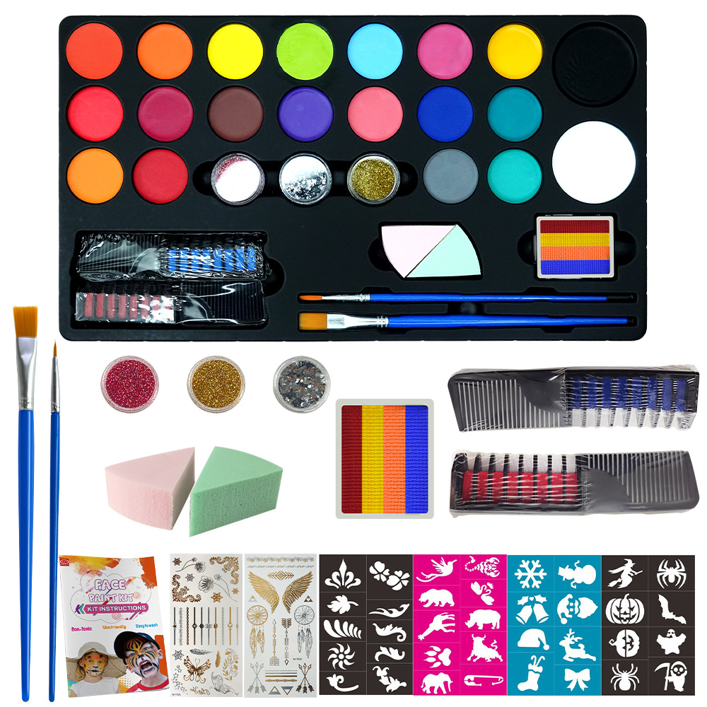 Pintura corporal de pigmento de venta caliente transfronteriza, paleta de 20 colores fácil de lavar, juego de pintura facial lavable a base de agua para maquillaje de festivales