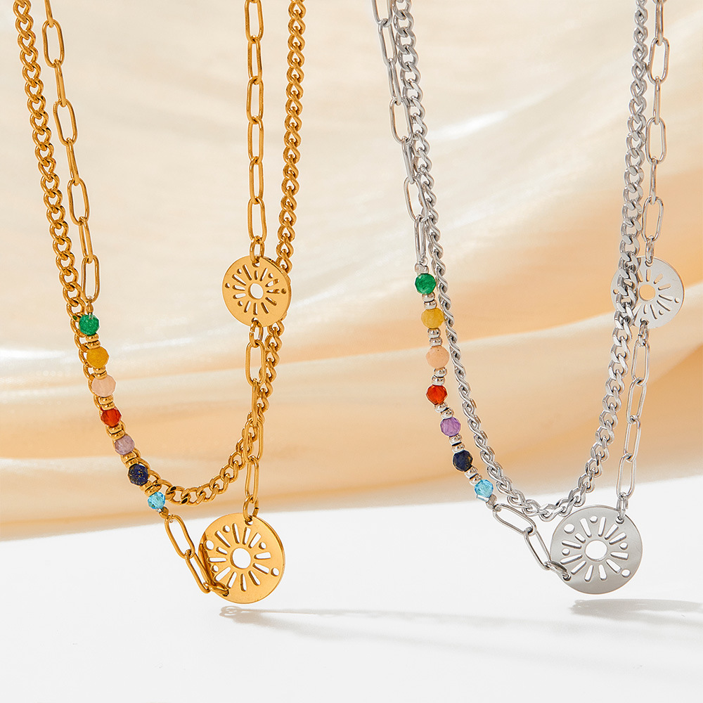 Retro Flower Stainless Steel Inlay Artificial Crystal Bracelets Anklet Necklace