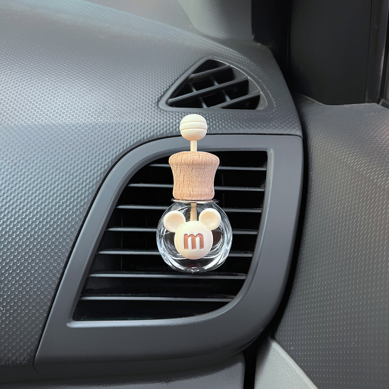 Botella de salida de aire de aromaterapia de coche, botella vacía de perfume, botella volátil, decoración de aire acondicionado, letra de coche de dibujos animados lindo blanco