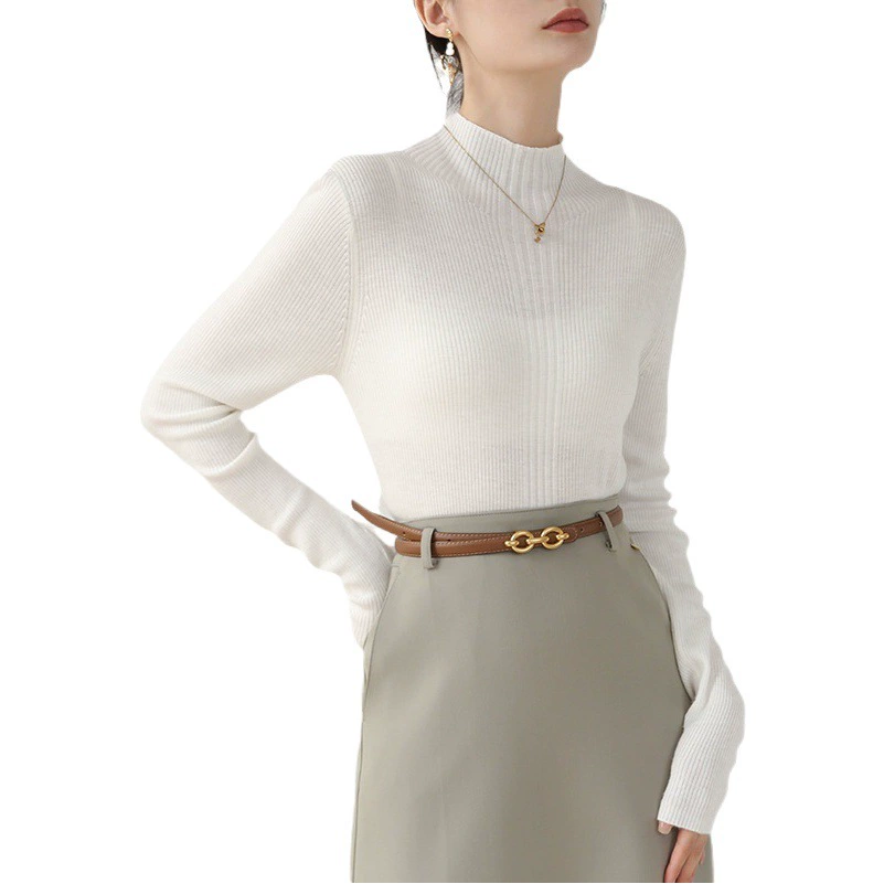Трикотаж во французском стиле для женщин 2023 осень и зима Новая Мода облегающий пуловер с длинными рукавами и коротким воротом, нижняя рубашка, свитер