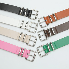 New European and American Y2K-style belts for women: minimalist decorative dresses with versatile silver buckles, available as a two-piece set—wholesale leather belts