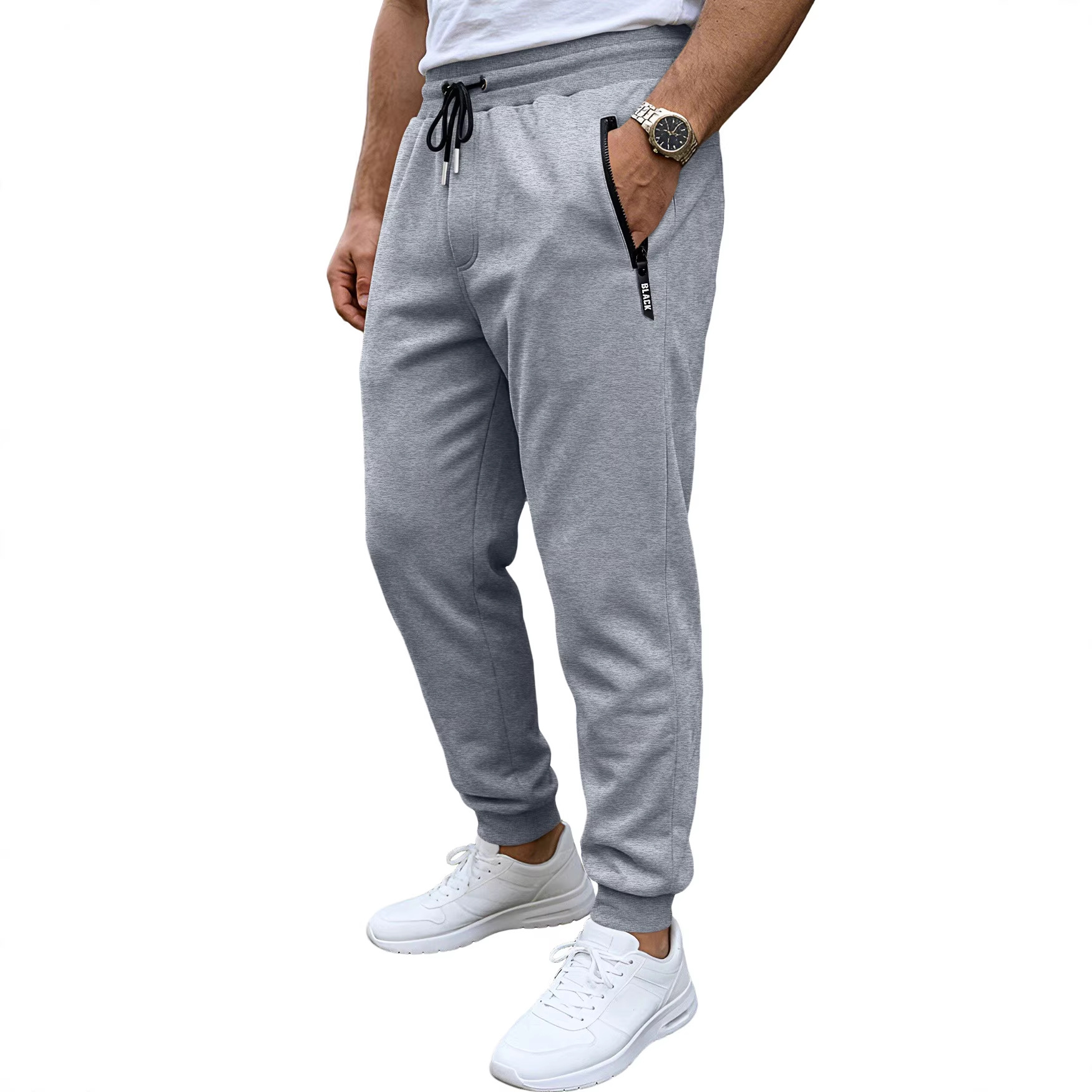 Amazon tamaño europeo pantalones deportivos de hombre pantalones casuales con cremallera, pantalones deportivos de color sólido para correr pantalones