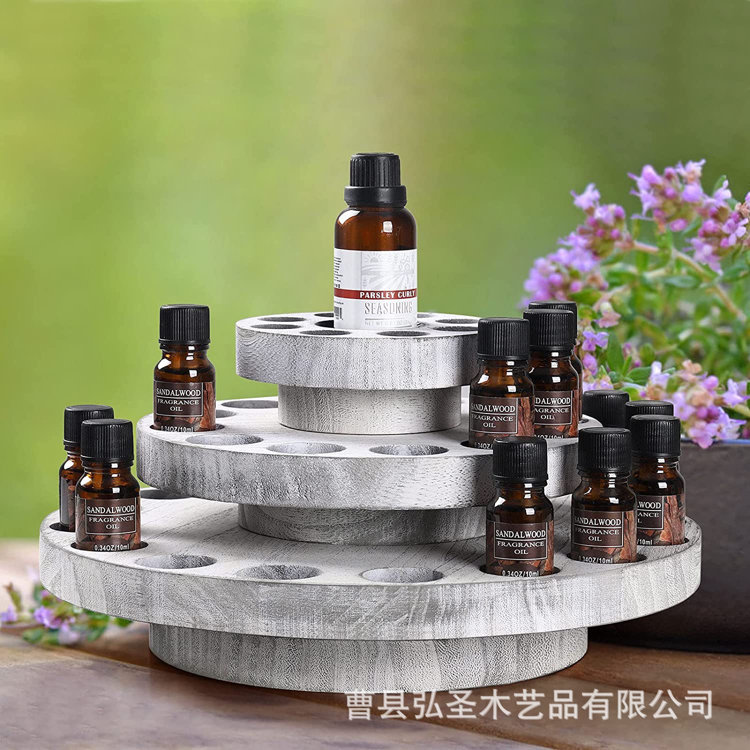 Esencial giratorio de almacenamiento de madera de aceite esencial Estante de exhibición de aceite esencial redondo Estante de clasificación Estante giratorio de aceite esencial redondo