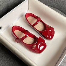 女童春秋款时尚小皮鞋2025女童红色儿童网红百搭鞋中大童软底鞋