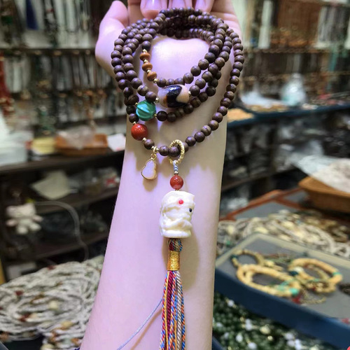 Wholesale Butter Gold Filament Yellow Chess Nan Agarwood Bracelet Wenwan Buddhist Beads Women's and Men's Qi Nan Bracelet Ethnic Style Jewelry