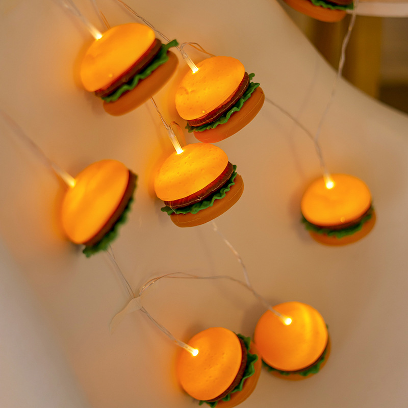 Nuevo LED helado luz cadena hamburguesa papas fritas luz decorativa de la habitación de los niños decoración del restaurante decoración de la fiesta de cumpleaños