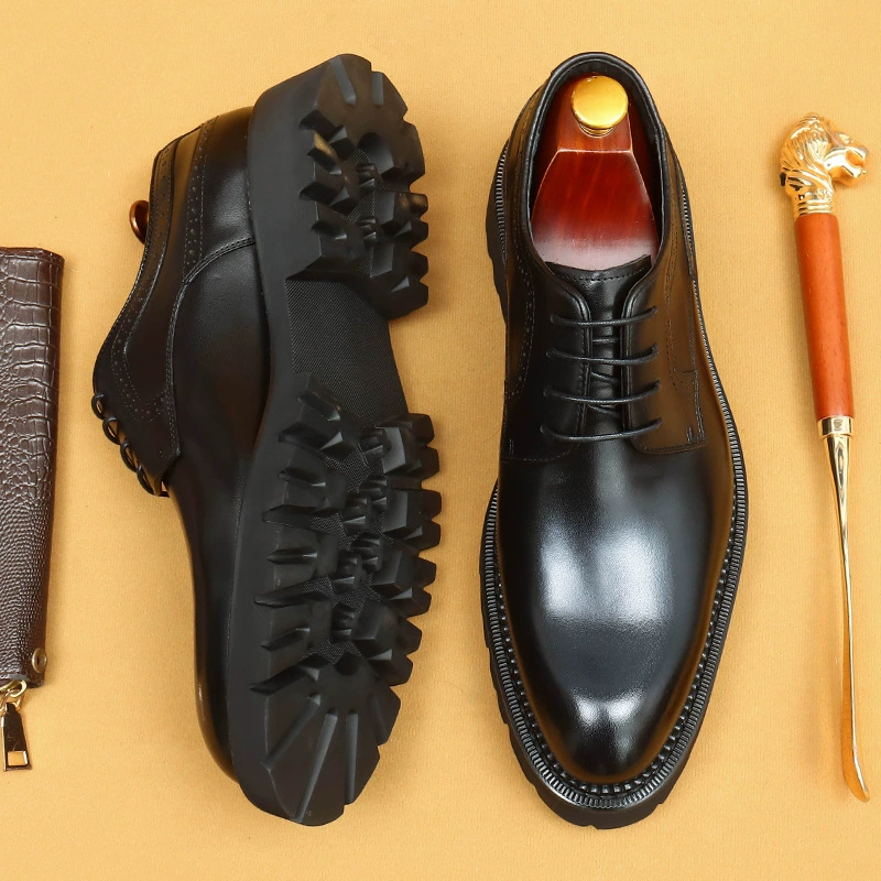 [Специально для vip] Черная деловая кожаная обувь мужская кожаная обувь с заостренным подошвением для увеличения мужской обуви Британское повседневное дерби обувь