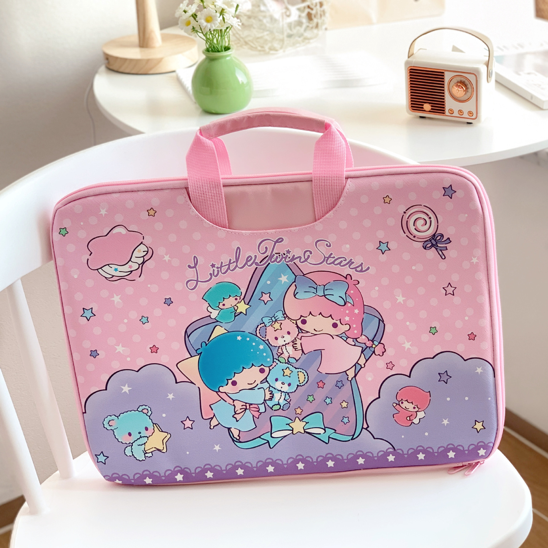 Bolso de computadora portátil de 16 pulgadas de gran tamaño, bolso de tableta iPad de dibujos animados, maletín de maleta enchufable