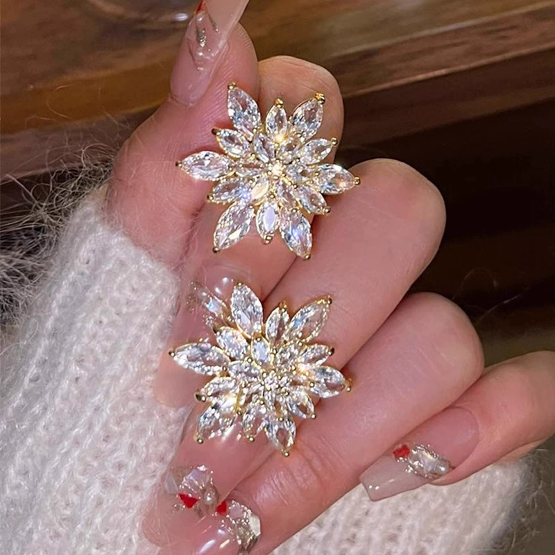 Серебряные серьги 925 проба, цветочные стили с жемчужиной и кристальными вставками, легкие