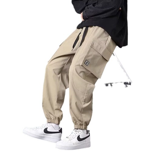 Men's Work Casual Ankle Pants Spring and Autumn New Khaki Color Leisure Pants Street Style Boys Multi-Pocket Sport Long Pants