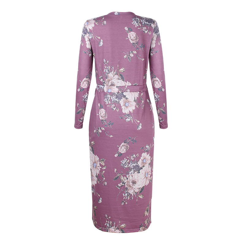 spring and summer new printed long-sleeved waist dress NSZH23034