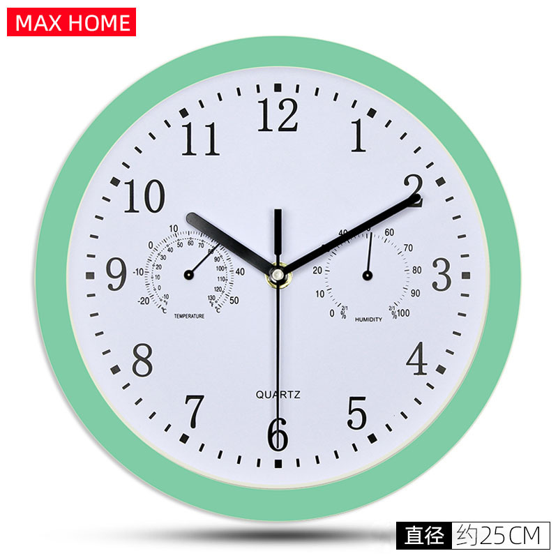 Amazon suministro de plástico Reloj de pared con higrómetro simple moderno dormitorio mudo Reloj de pared reloj