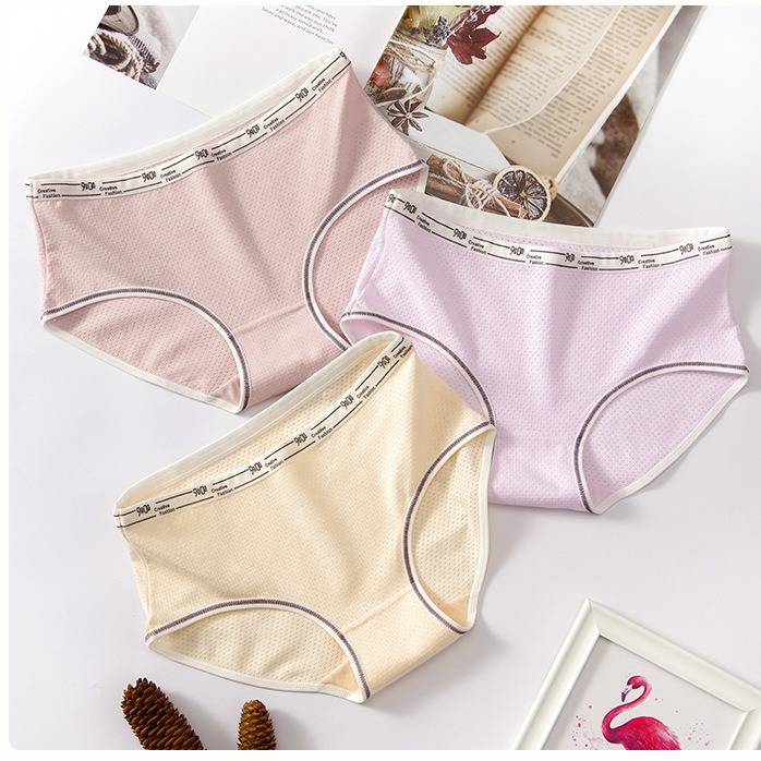 Simple malla transpirable ropa interior de algodón de mujer media cintura ropa interior ultra-fino transpirable cómodo cadera elevación de color sólido calzoncillos de las mujeres