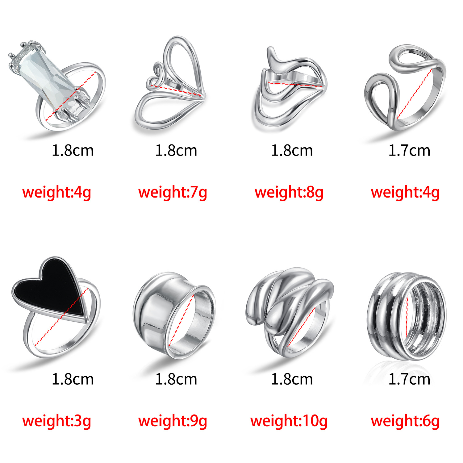 9g Weight 1 Piece Elegant Streetwear Geometric Heart Shape Alloy Plating Unisex Open Rings Rings