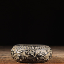 仿古天然青石雕中式复古陈设缠枝莲石鼓壶承茶垫中式茶席装饰摆件