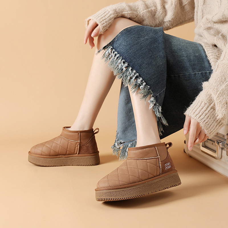 겨울 새 여성 미드 하이 기모 따뜻한 코튼 슈즈 한국 스타일 패션 캐주얼 트렌디 두꺼운 하단 짧은 배럴 스노우 부츠