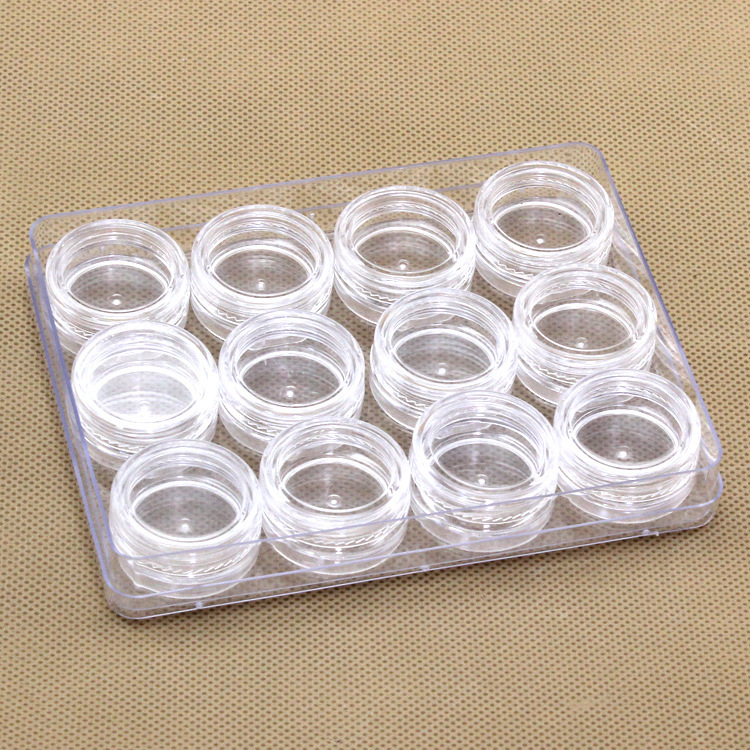 PS 5g 12 set crema sellada transparente base sombra de ojos botella redonda botella de crema para uñas fábrica al por mayor
