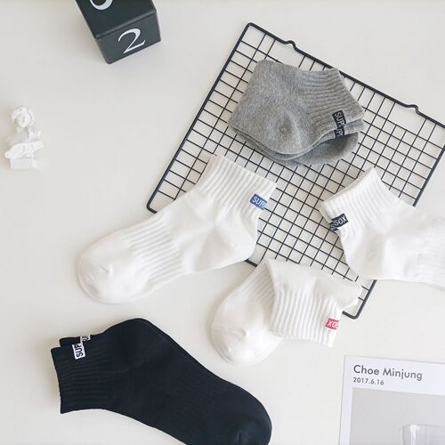 SUPRSOX socks men's solid color embroidered short basketball socks black spring and summer retro sports women's white cotton socks