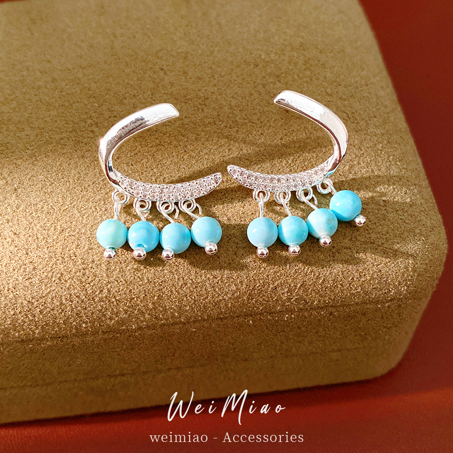 Agujas de plata zircon piedra aretes redondos estilo nacional personalidad temperamento simple pendientes ligero lujo alta sensación de aretes al por mayor