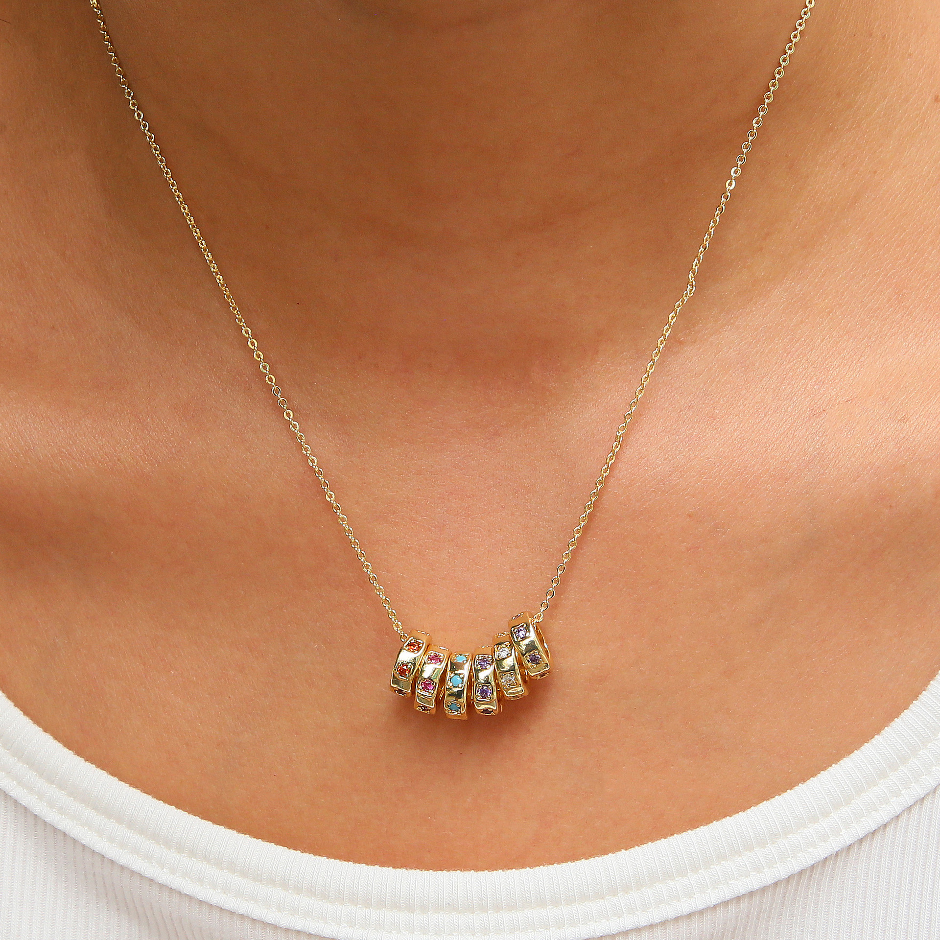 跨境几何形十二月彩锆生辰石生日石诞生石diy车轮珠吊坠项链