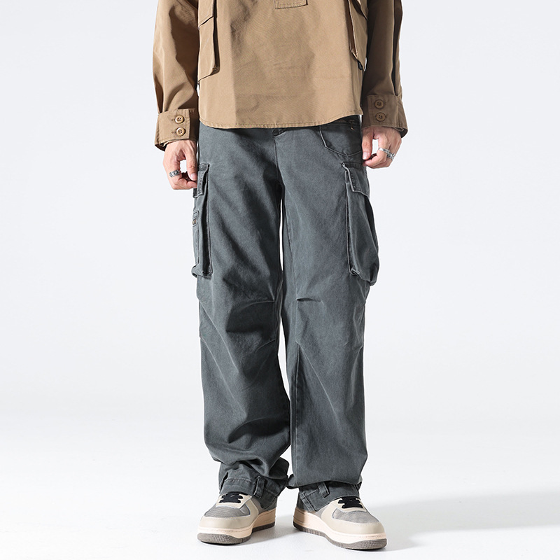 Straight-Leg Work Pants for Men, Pure Cotton, Durable and Breathable, High-Waisted Japanese-Style Workwear for Teenagers