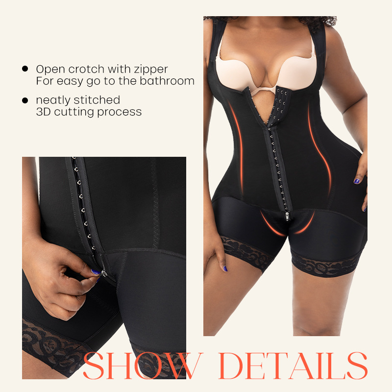 one piece body shaper Tummy Control Shapewear Women open crotch zipper 3 rows of buttons_voghion.com