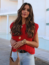 11色亚马逊2024春秋新款女装欧美风口袋无袖短款针织开衫马甲衫