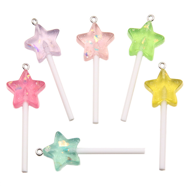 6 color 21 * 59mm 1 explosion DIY resin simulation five-pointed star lollipop keychain jewelry accessories