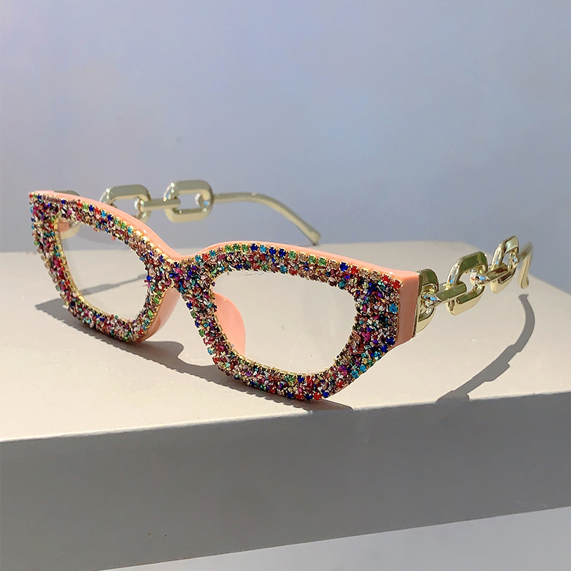 Nuovi occhiali alla moda con montatura piccola e diamanti incastonati, occhiali anti-blu versatili_voghion.com