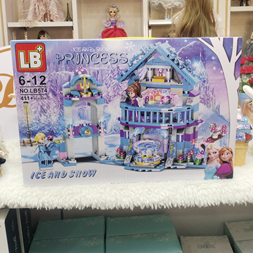 Girls assembled building blocks ice and snow castle princess gift box girls assembled small particle building blocks Elsa toys