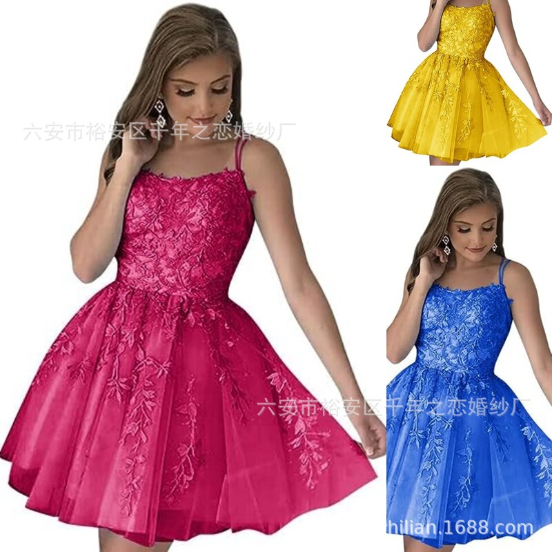 Women's Homecoming Dress Short Prom Dress Lace Applique Fit Teen Thin Shoulder Strap Party Evening Dress Women's Homecoming Dress Short Prom Dress Lace Applique Fit Teen Thin Shoulder Strap Party Evening Dress