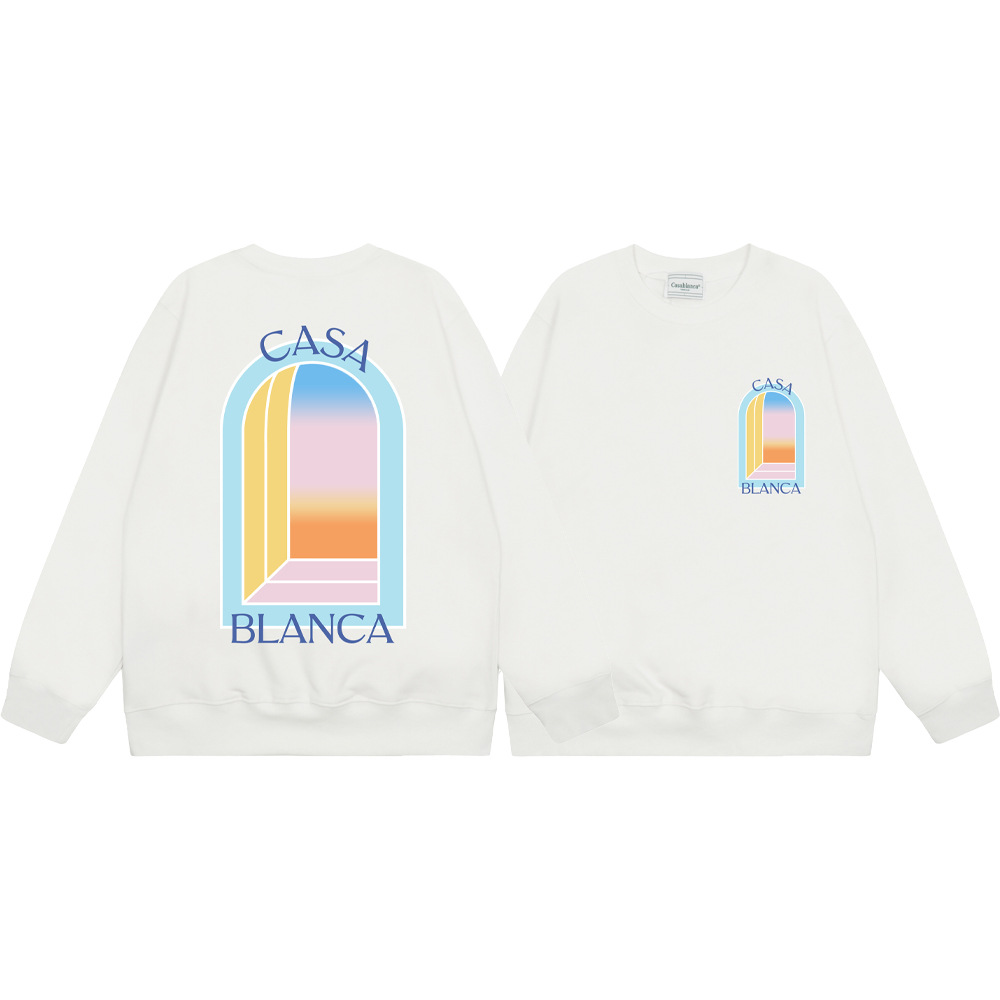 Marca de moda transfronteriza Casablanca letras de Casablanca impresión de color 380g lazo camiseta de cuello redondo